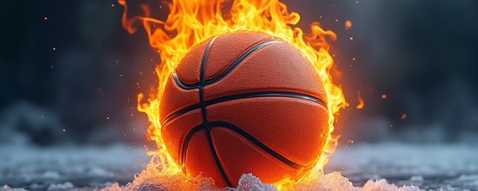 Basketball in flames symbolizing determination and power on the court